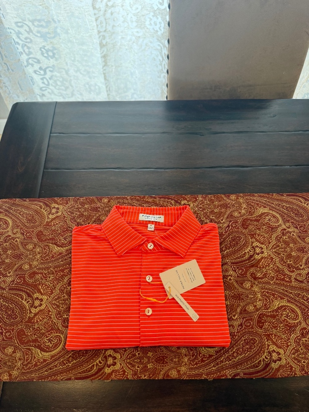 Peter Millar Men's Medium Orange 6 Striped Performance Jersey Polo MSRP $140